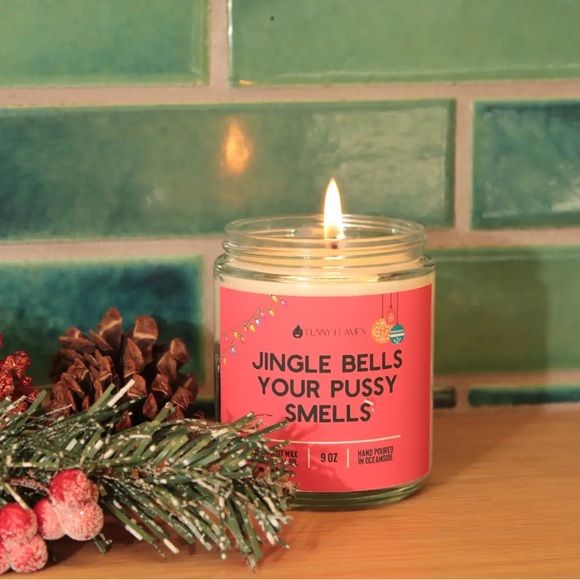 Funny Flames Jingle Bells Santa Smells Humorous Gift Eucalyptus Christmas Candle - Picture 6 of 7